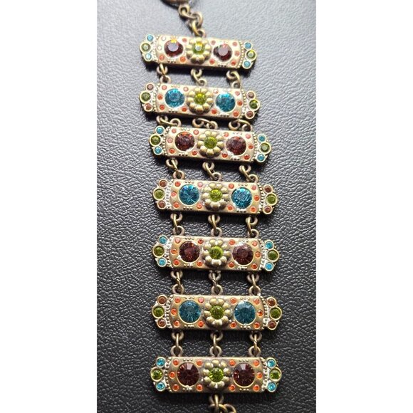 MYKA panel bracelet with multi color Swarovski crystals on bronze 7.5 inch - Picture 2 of 8